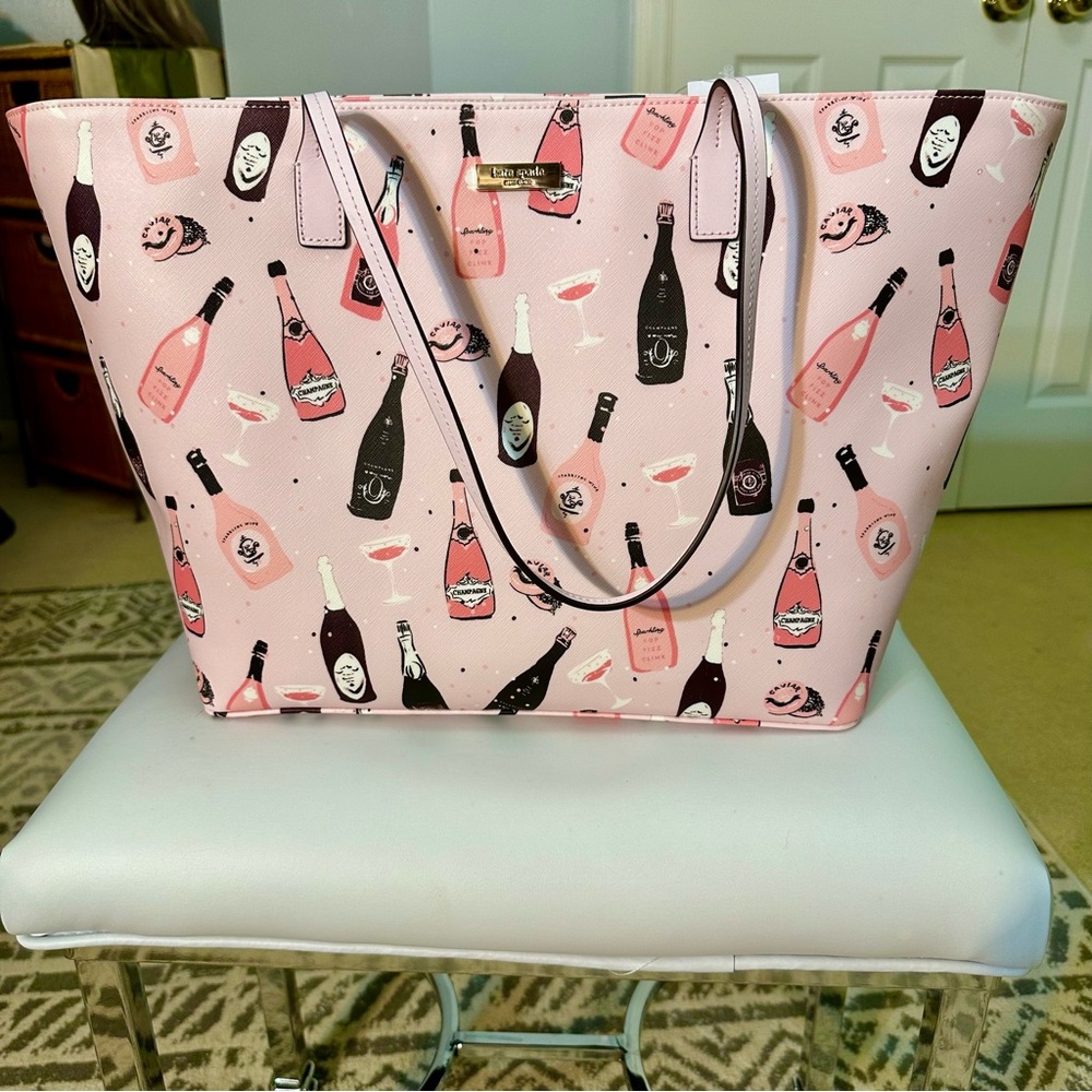 Kate Spade Pop Fizz Champagne Print Margareta Tote Bag.